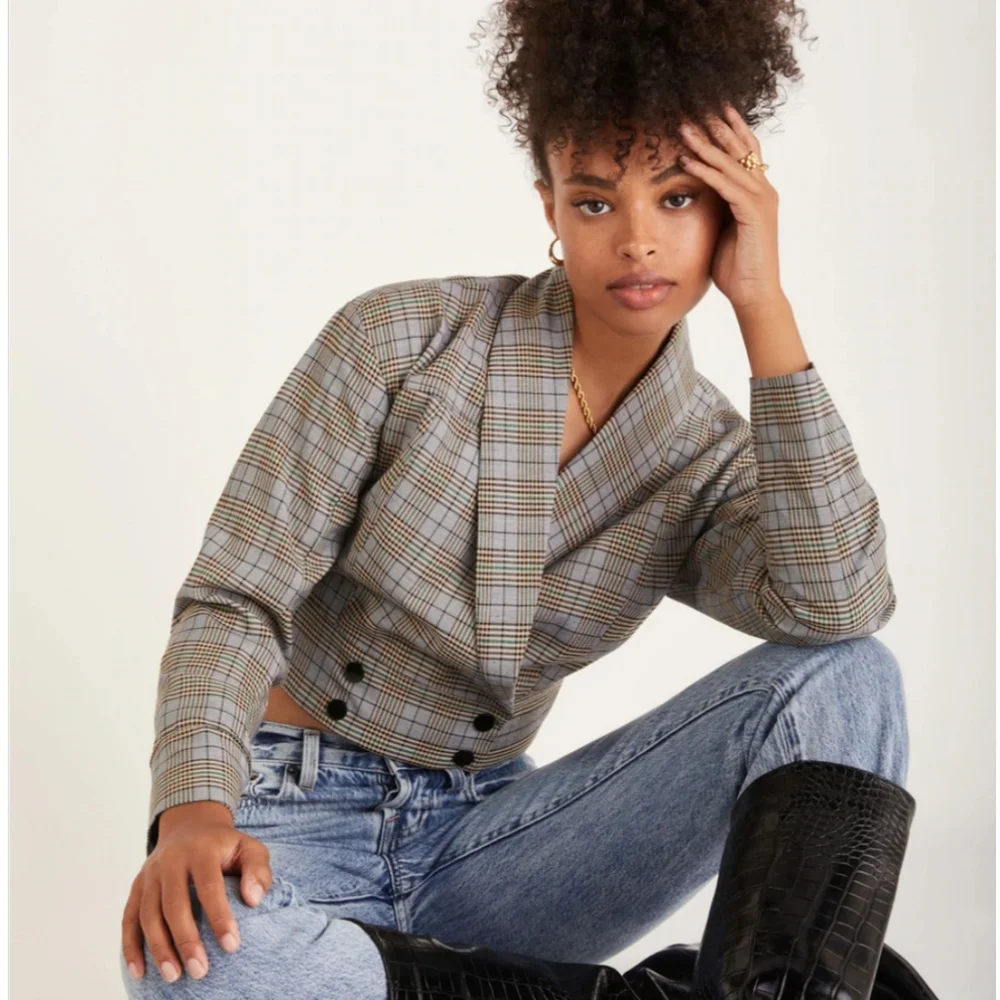 Backyard Roses Delilah Plaid Crop Jacket - Picture 2 of 10